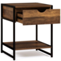 Voir la diapositive 4 : ID MARKET Lot de 2 tables de chevet HAWKINS 1 tiroir avec tablette bois foncé design industriel