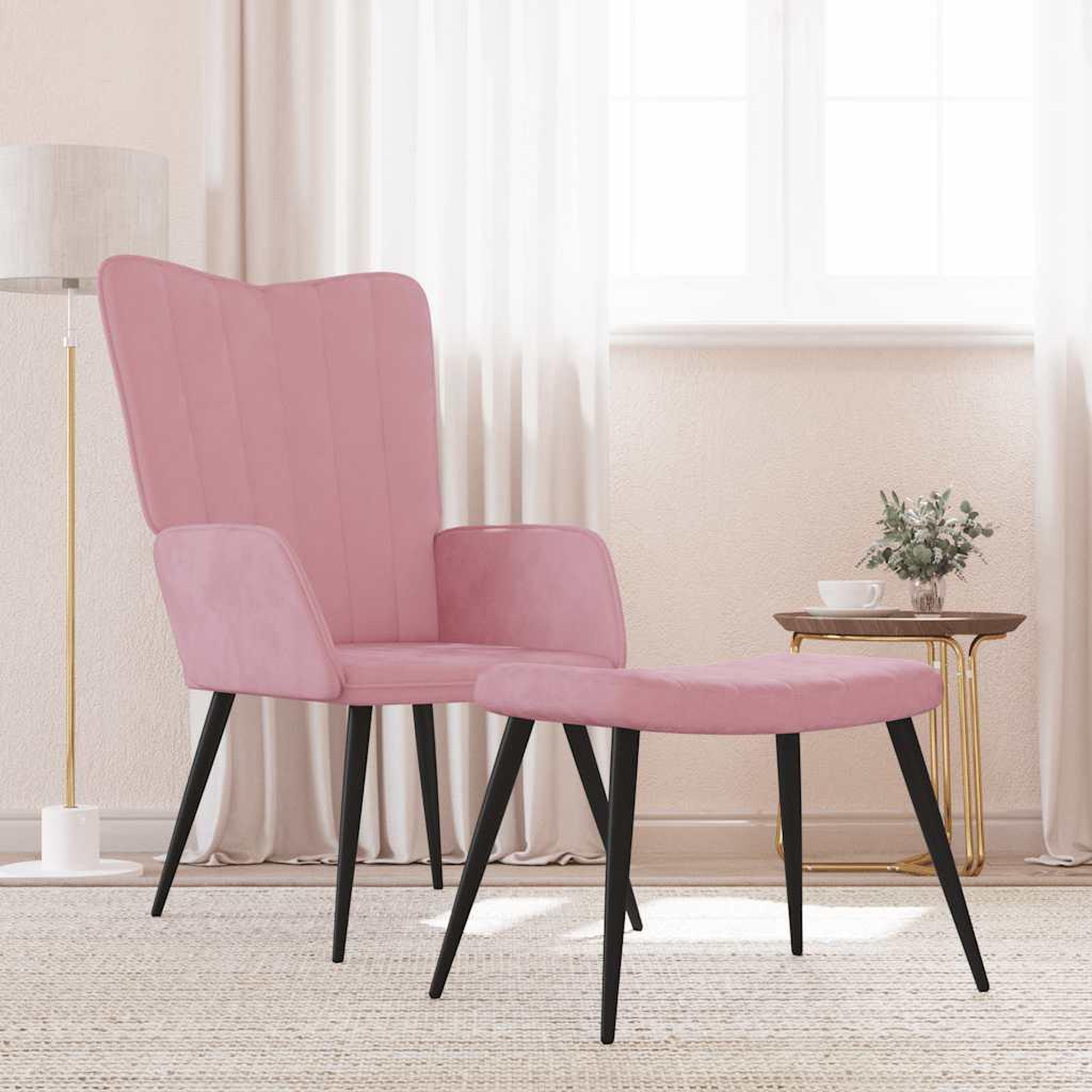 VIDAXL Chaise de relaxation avec tabouret Rose Velours
