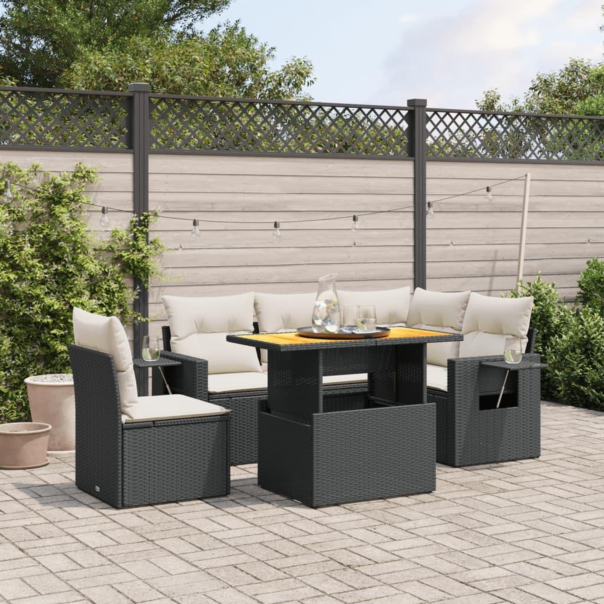 VIDAXL Salon de jardin 6 pcs avec coussins noir resine tressee