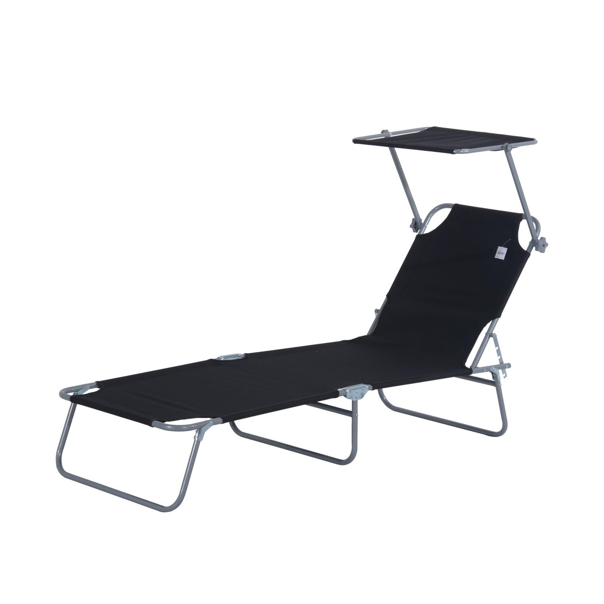 OUTSUNNY Transat bain de soleil pliable grand confort dossier et pare-soleil réglable multi-positions noir