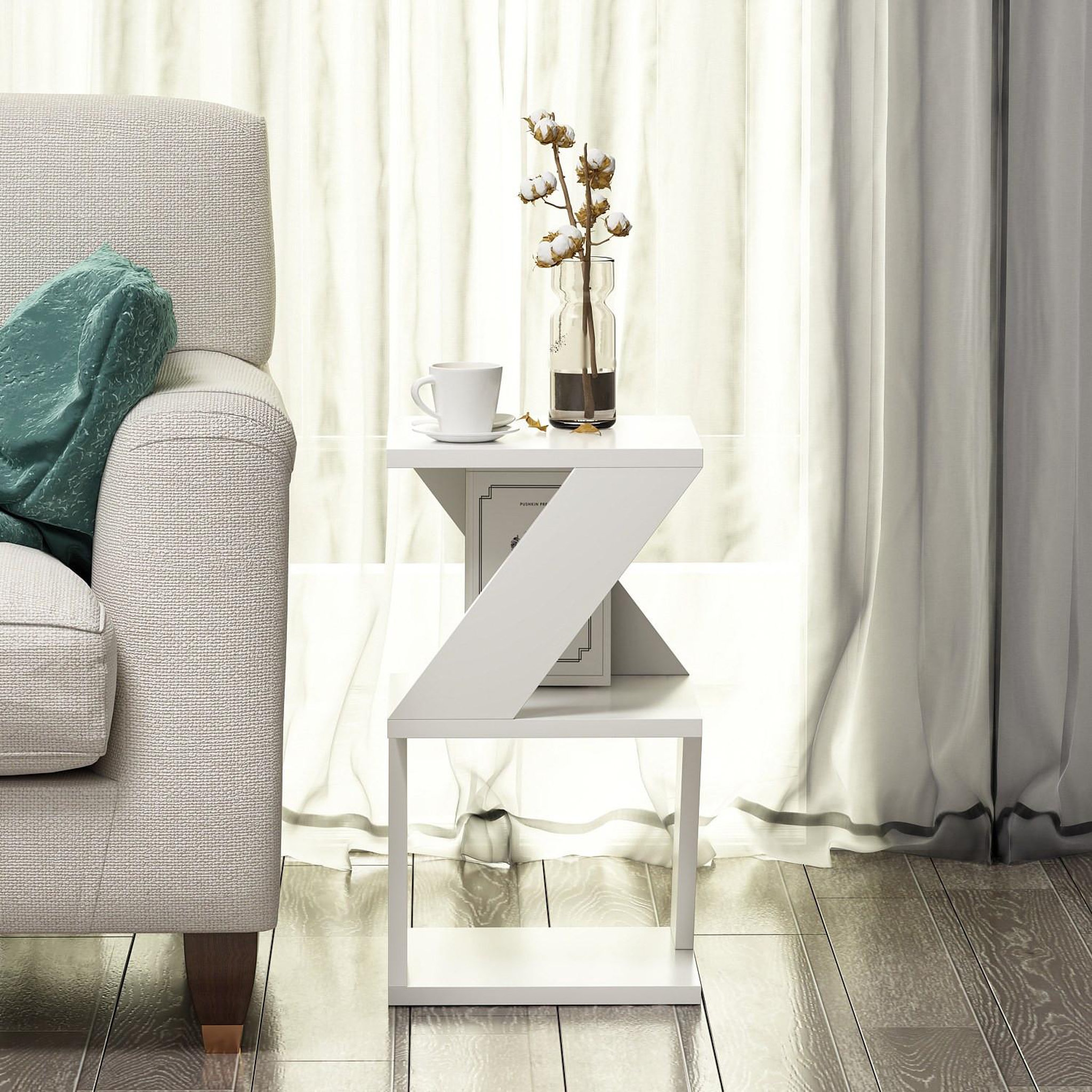 Voir la diapositive 4 : Habitat et Jardin Table d'appoint en bois  albeni  - 30 x 30 x 50 cm - blanc