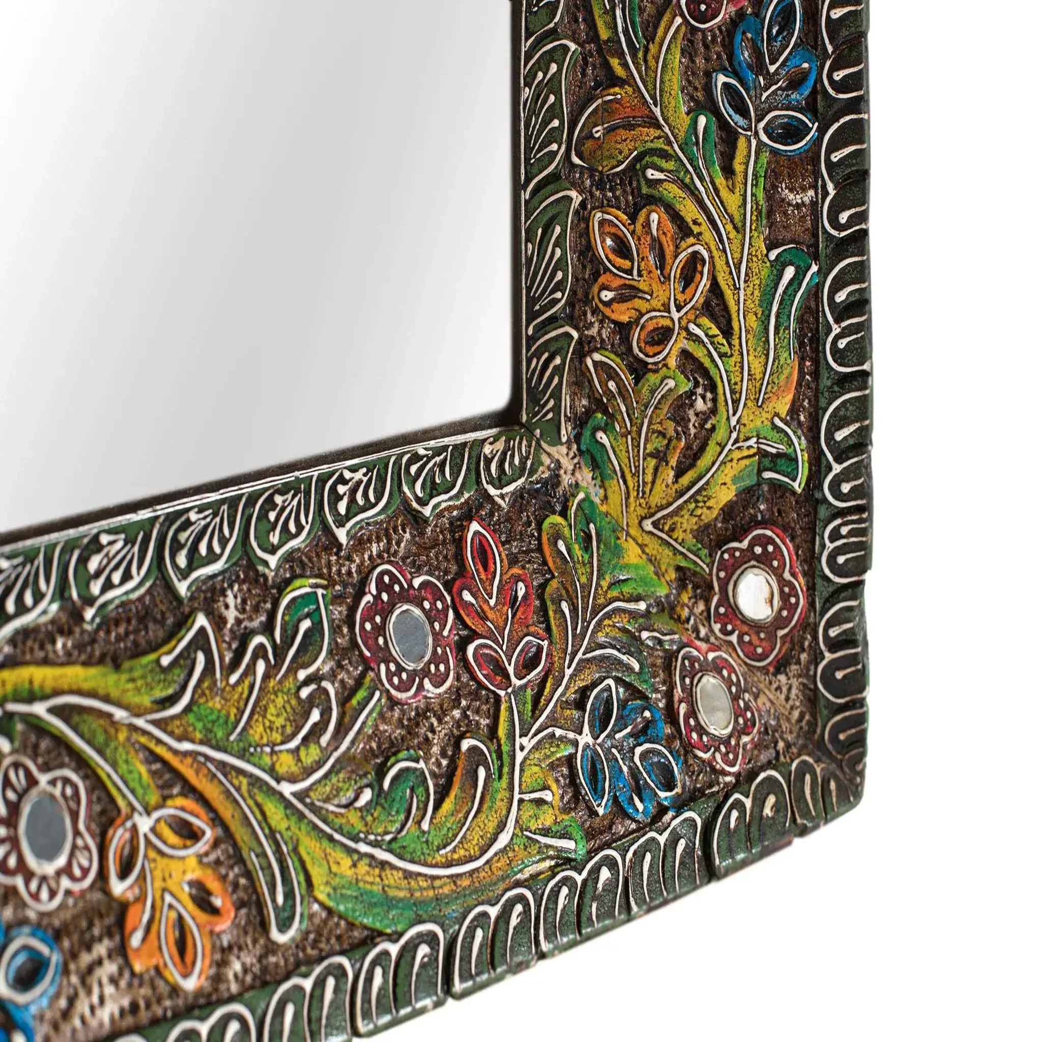 Voir la diapositive 2 : GINER Y COLOMER SL Miroir en bois de manguier, dos en mdf 76 cm style ethnique