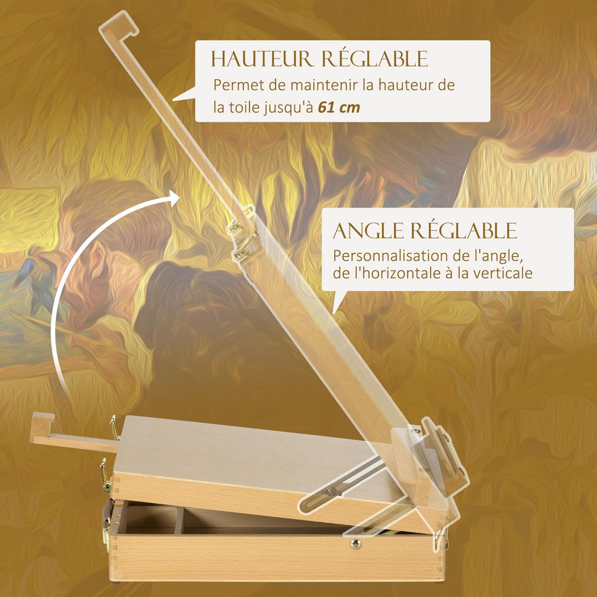 VINSETTO Mallette chevalet professionnel de table inclinaison réglable 5 compartiments de rangement bois de hêtre