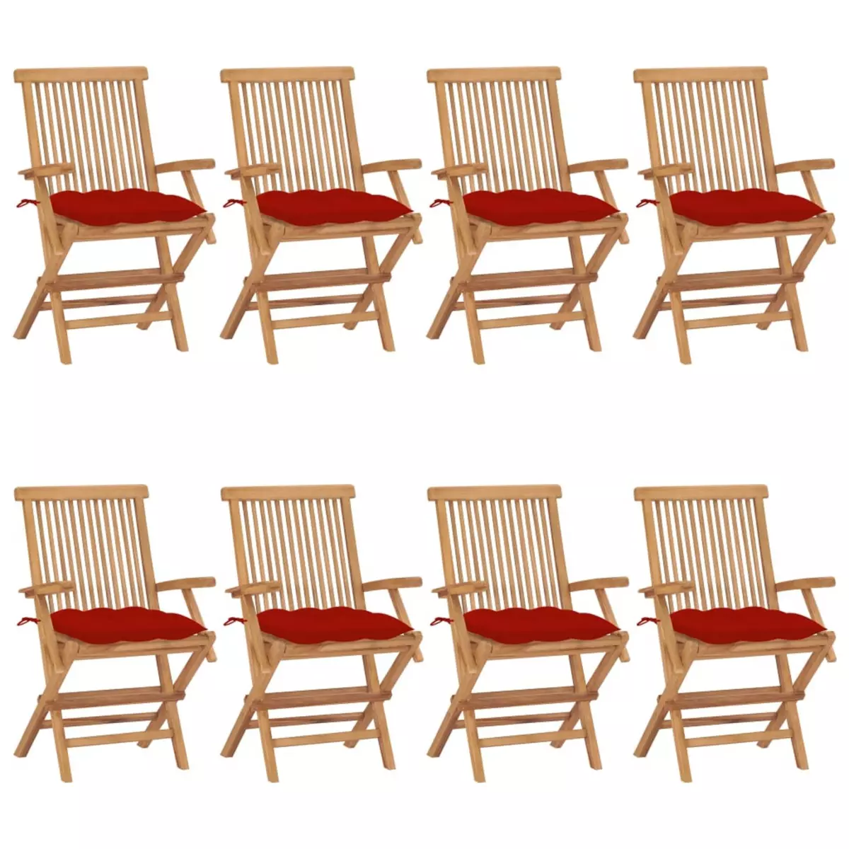 VIDAXL Chaises de jardin avec coussins rouge 8 pcs Bois de teck massif