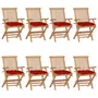VIDAXL Chaises de jardin avec coussins rouge 8 pcs Bois de teck massif