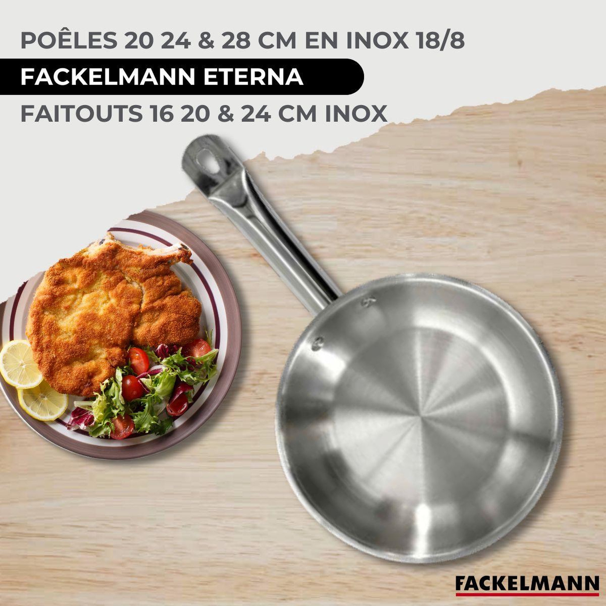 Voir la diapositive 2 : Fackelmann Batterie de cuisine avec 3 poêles 20/24/28 cm et 3 faitouts 16/20/24 cm en inox sans PFAS Fackelmann Eterna Brillant