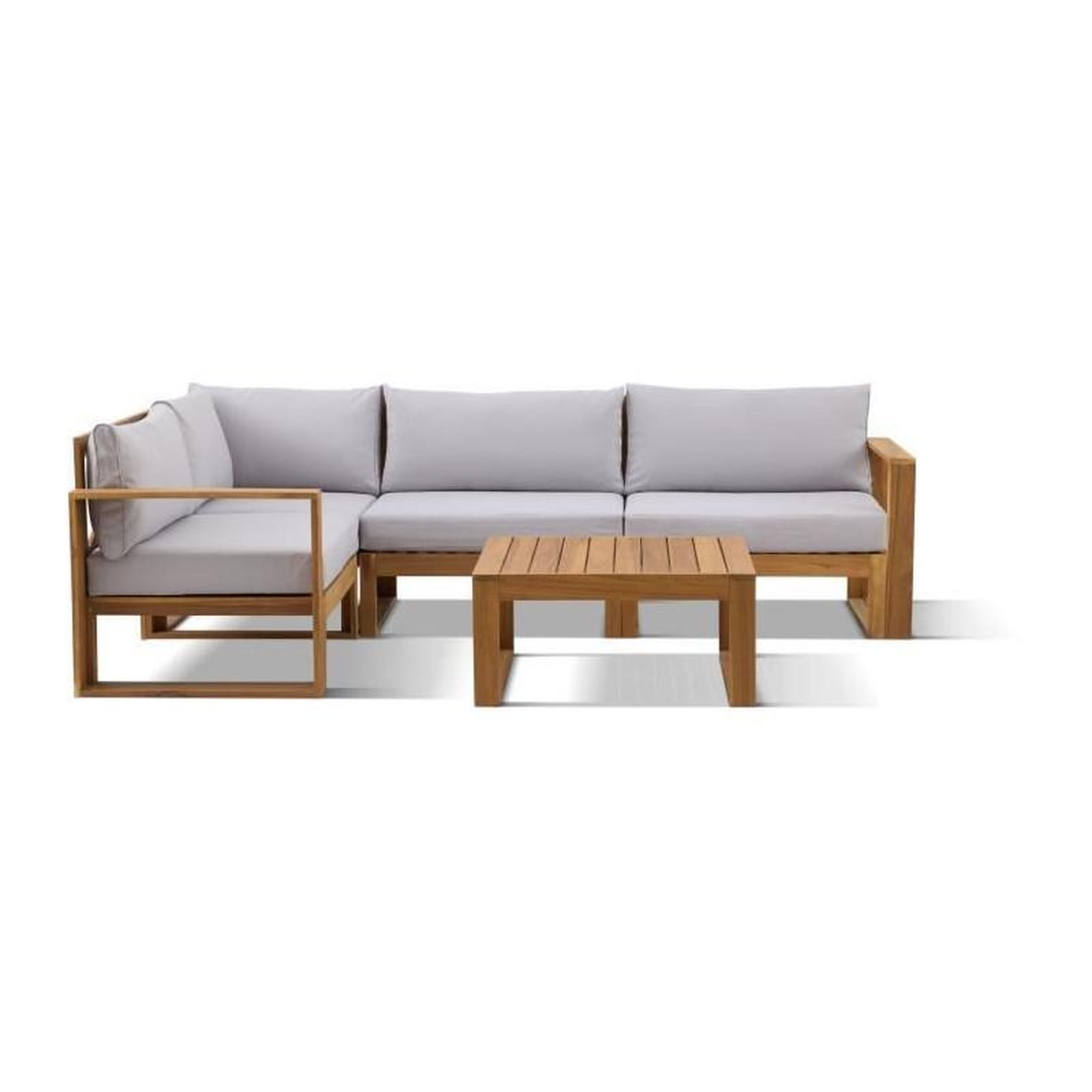 Voir la diapositive 3 : BOCARNEA Salon de jardin d'angle modulable - Bois d'acacia - 5 personnes - LEVATA - Gris