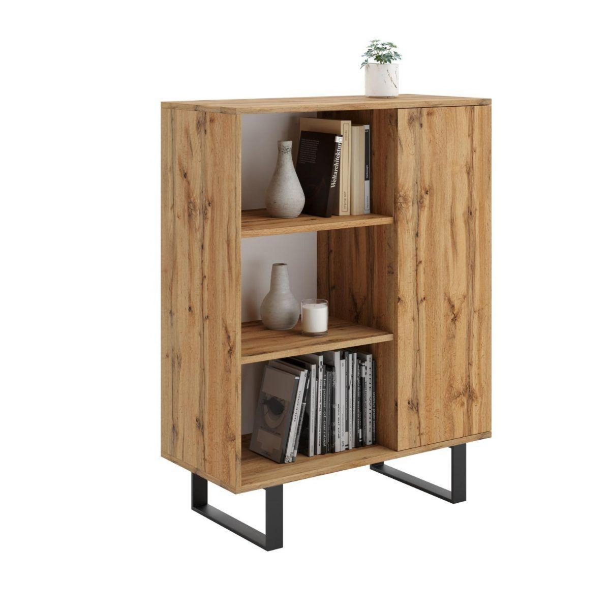 KOBI Bibliothèque Fondi avec Pieds en Métal - Meuble de Rangement Scandinave Élégant