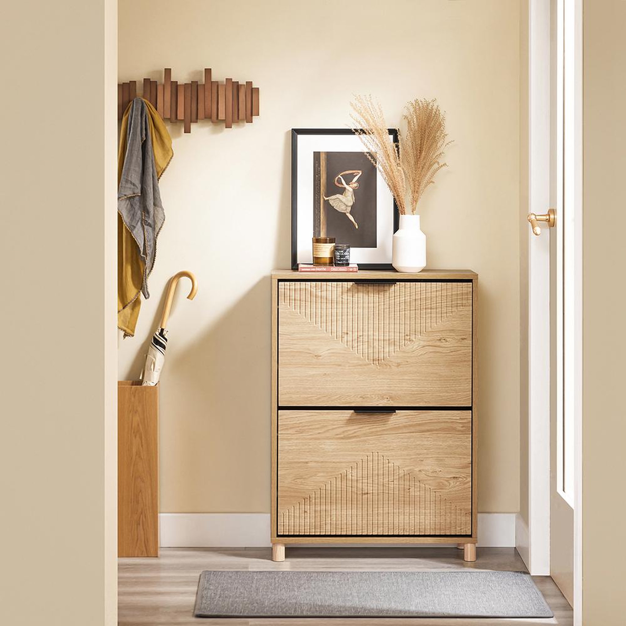 Voir la diapositive 4 : SOBUY SoBuy - Meuble À Chaussures 2 portes - Chêne Clair - 60x24x83cm - Nordique - FSR200-II-N