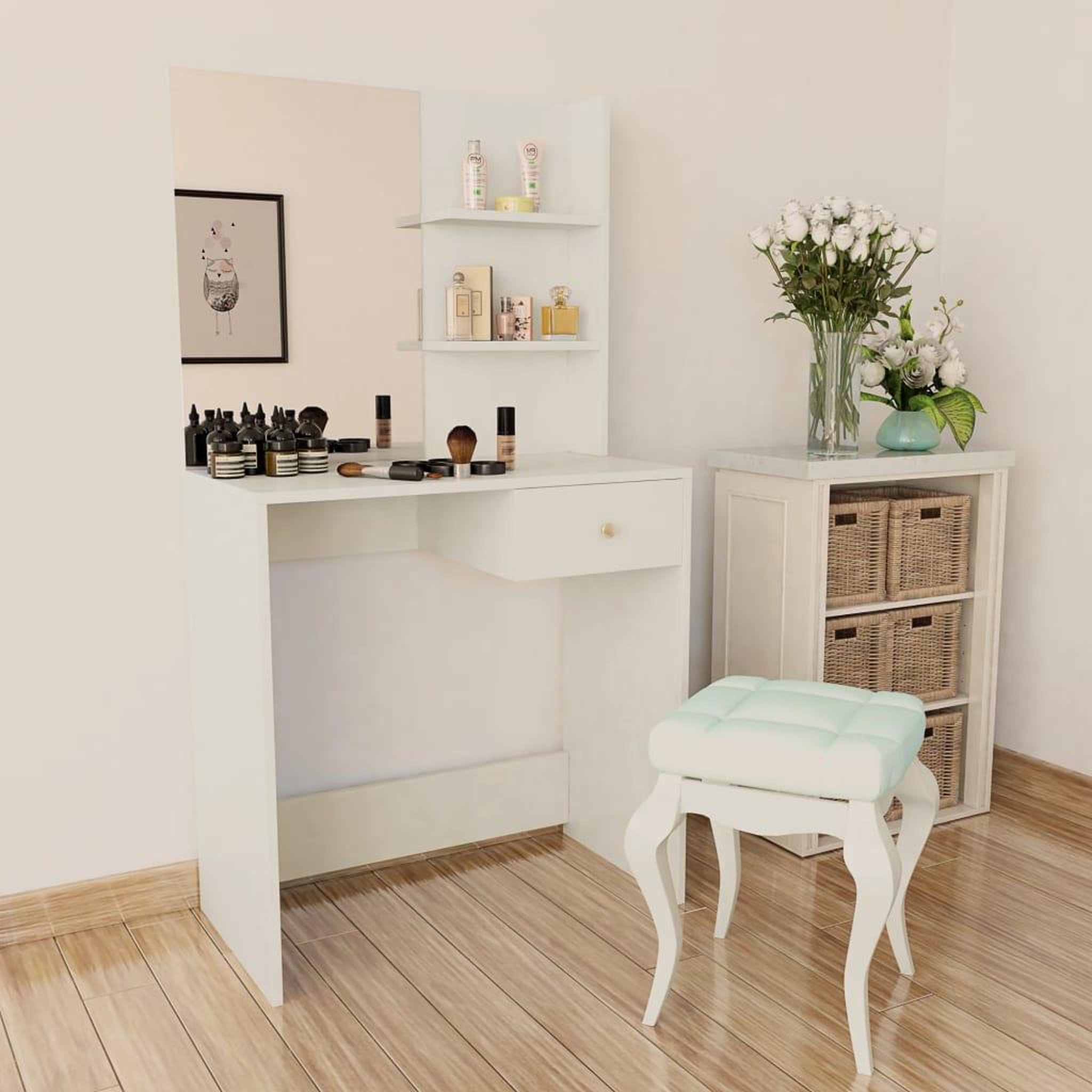 Voir la diapositive 1 : VIDAXL Coiffeuse Bois d'ingenierie 75x40x141 cm Blanc