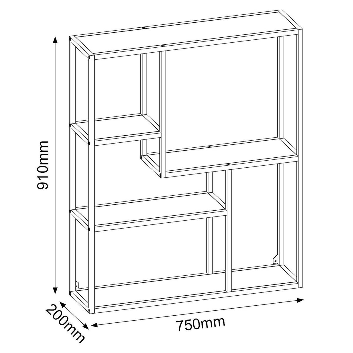 TOILINUX Etagère sur 3 niveaux asymétriques en MDF et métal