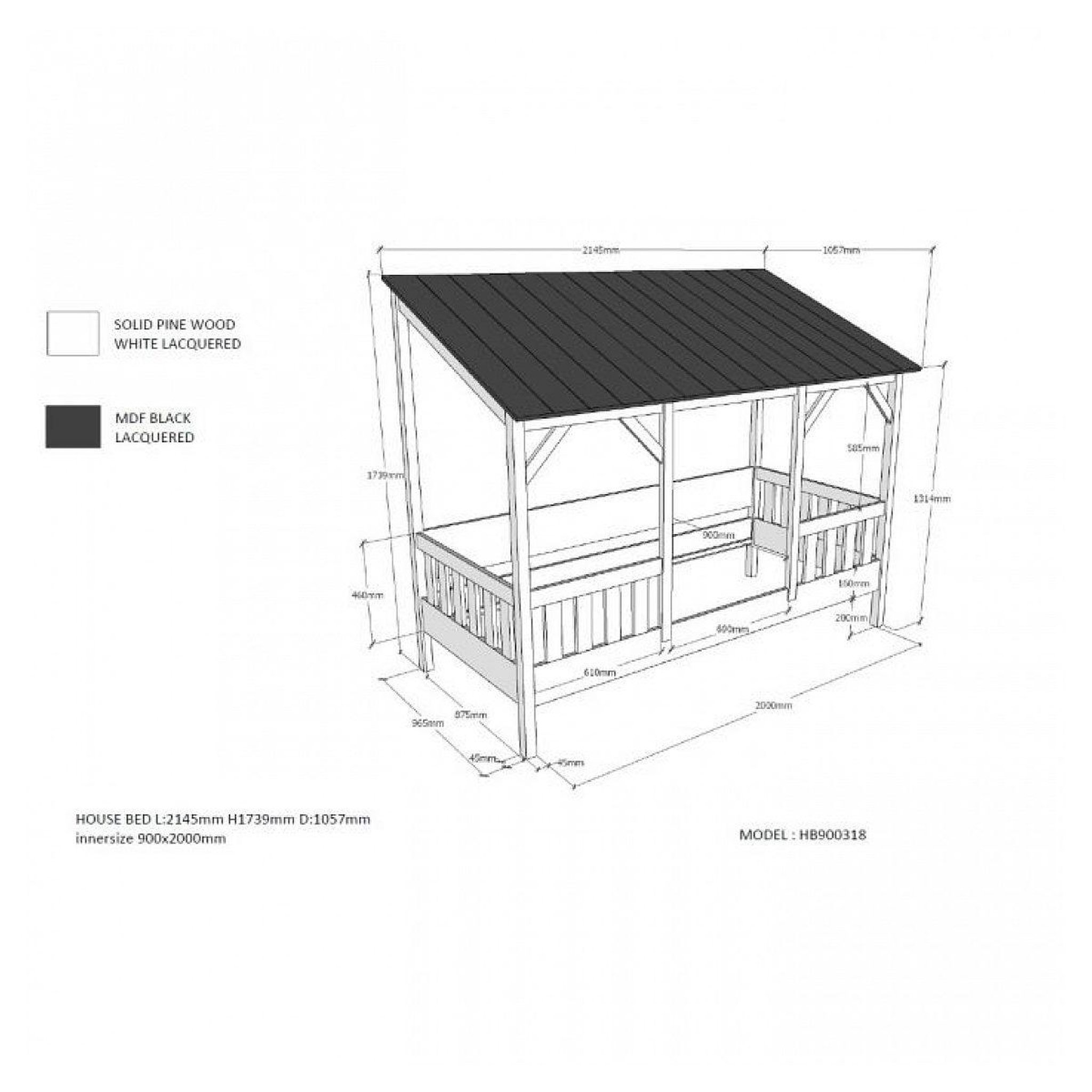 Voir la diapositive 3 : Paris Prix Lit cabane enfant en bois  housebed iii  90x200cm blanc & noir