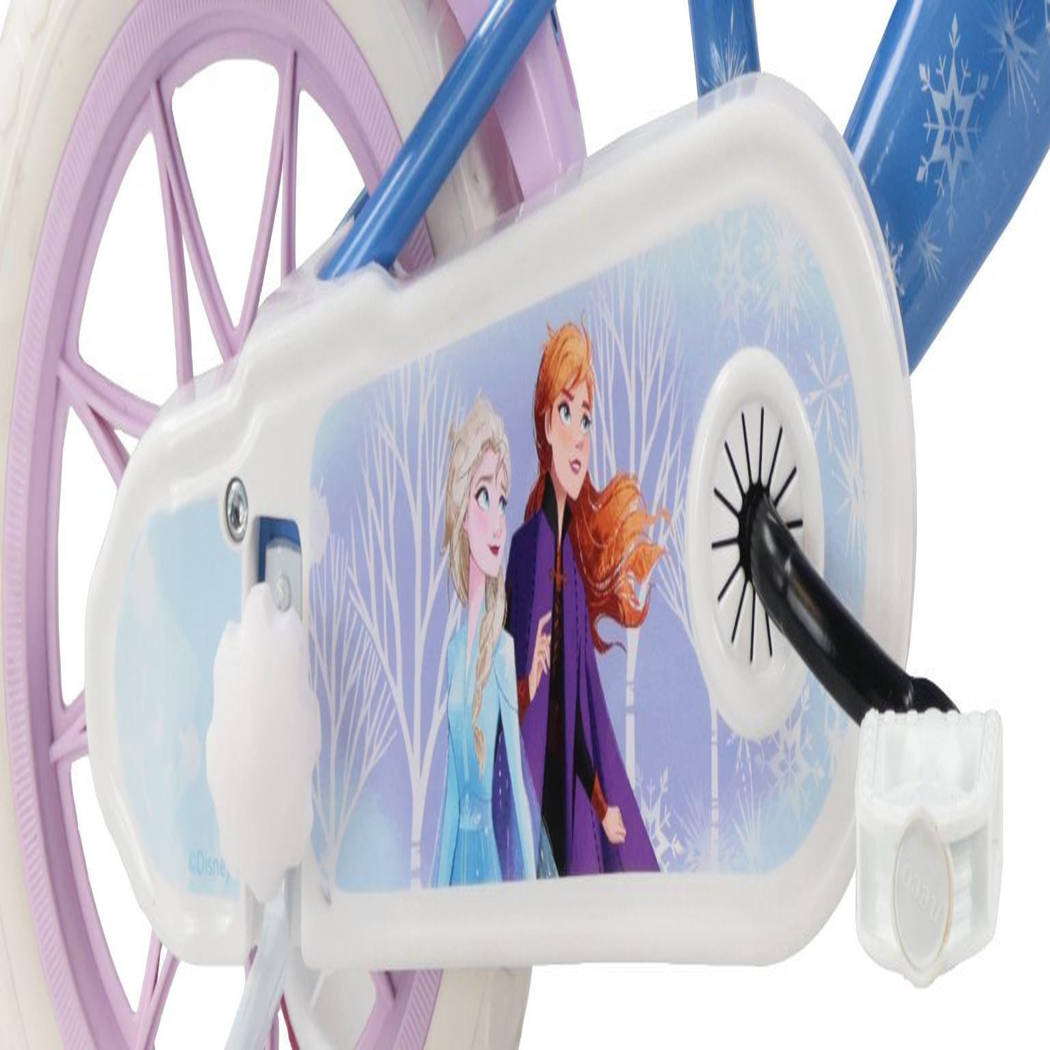 Voir la diapositive 4 : Disney La Reine des Neiges Vélo enfant 12'' - Modèle Reine des neiges + Casque - Idéal pour enfant de 85 à 100 cm - Livré avec stabilisateurs - 1 Frein - Panier avant - Porte poupée arrière et roues à bâtons