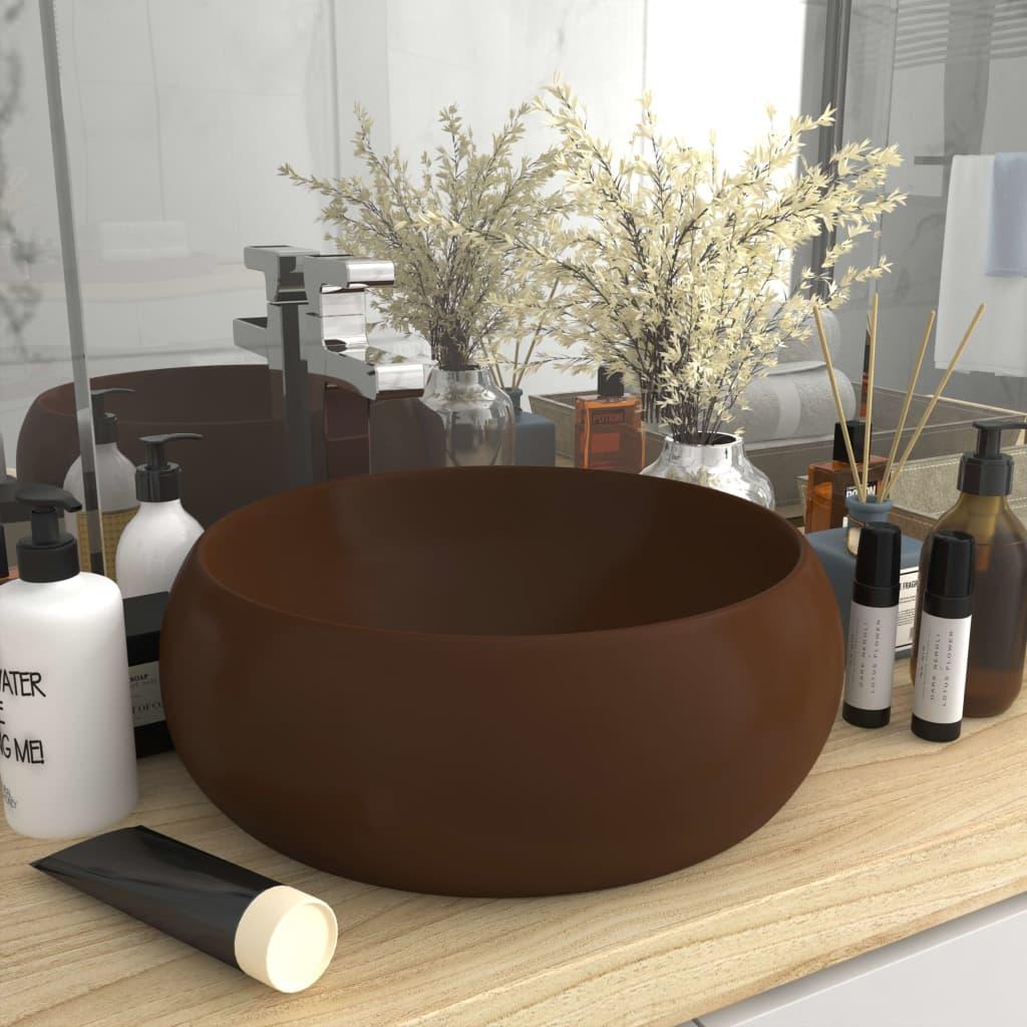 Voir la diapositive 1 : VIDAXL Lavabo rond de luxe Marron fonce mat 40x15 cm Ceramique