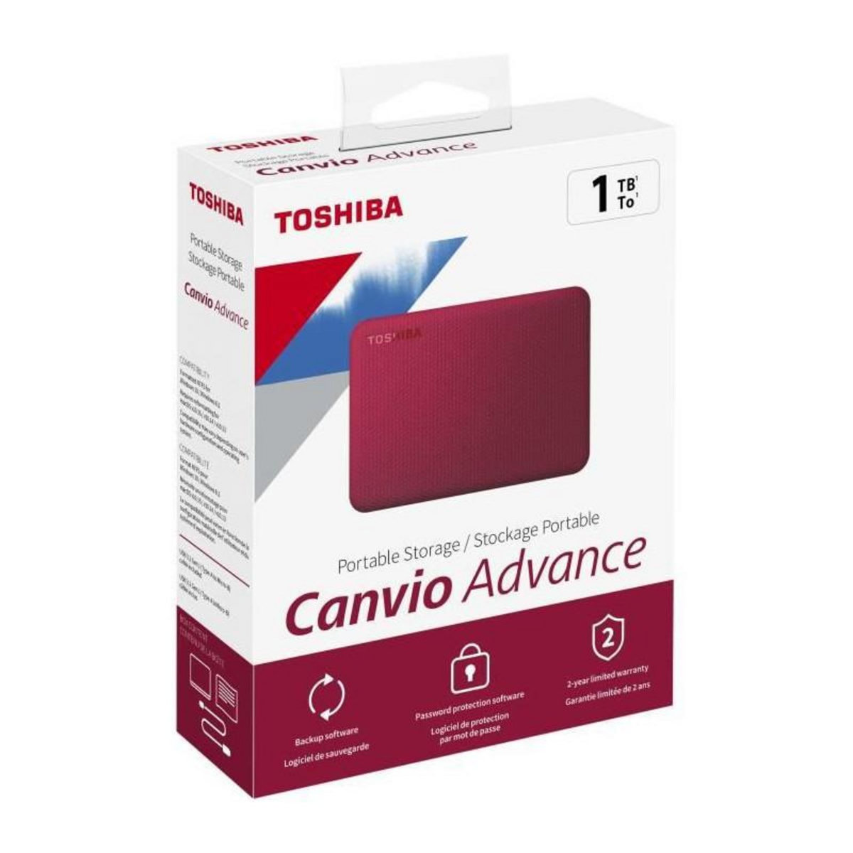 Toshiba Disque dur externe - TOSHIBA - Canvio Advance - 1 To - Rouge