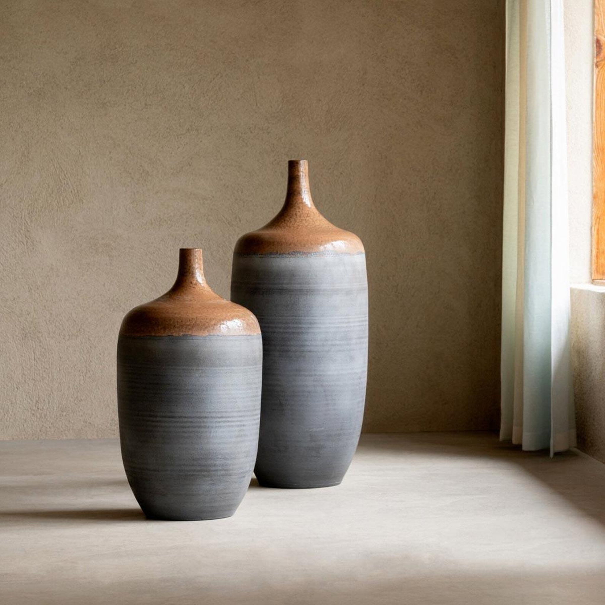 Voir la diapositive 3 : J-LINE Vase en céramique  havan  60cm bleu gris
