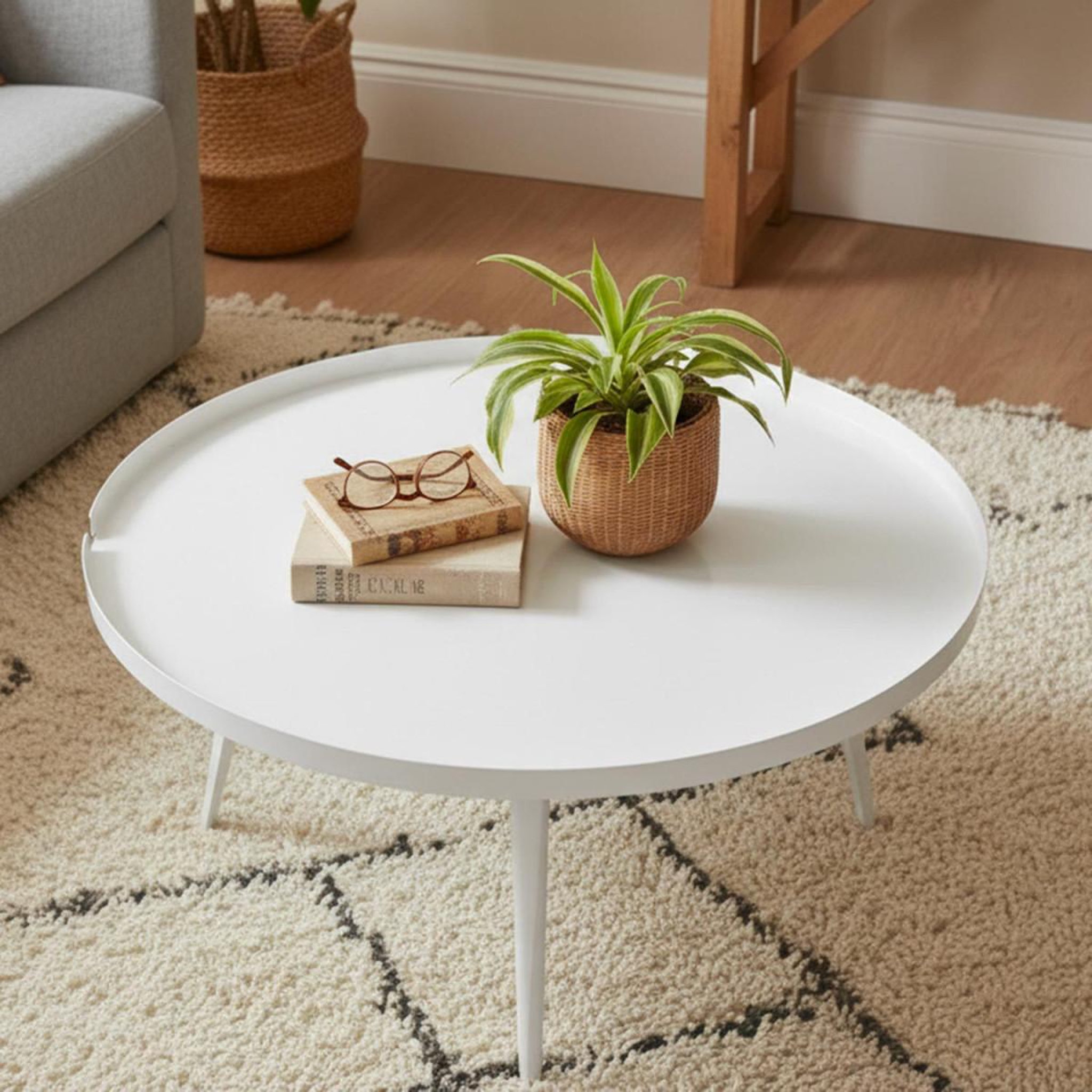 Voir la diapositive 2 : Paris Prix Table basse à rebord  bimix  90cm blanc
