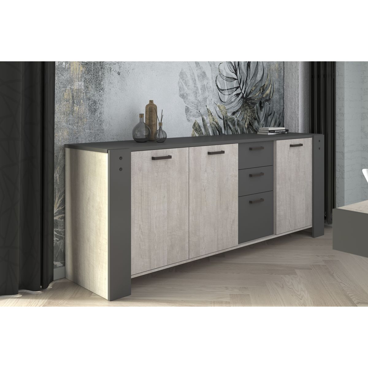 Enfilade 3 portes 3 tiroirs L220cm TRAVEL