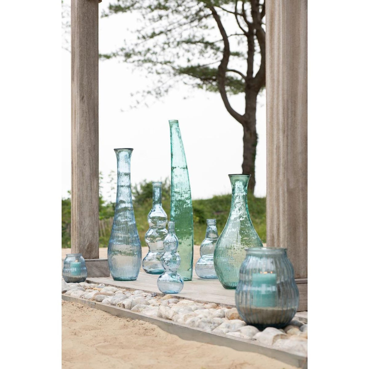Paris Prix Photophore Design en Verre  Ligné  35cm Bleu