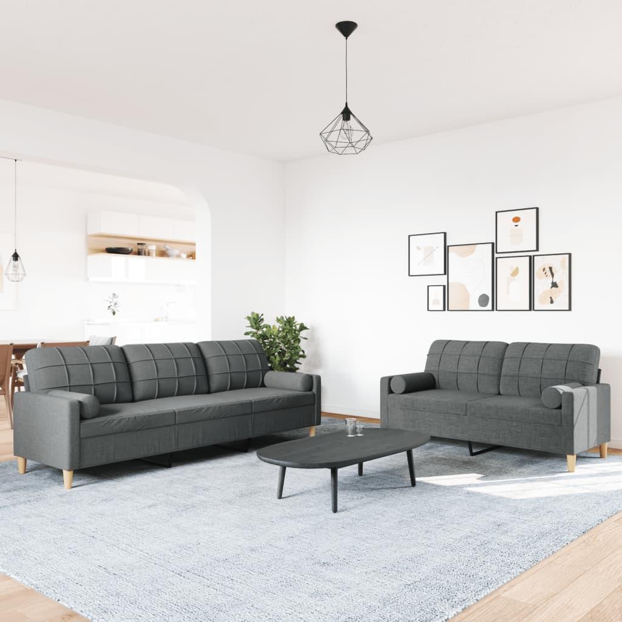 Voir la diapositive 3 : VIDAXL Ensemble de canapes 2 pcs coussins decoratifs gris fonce tissu