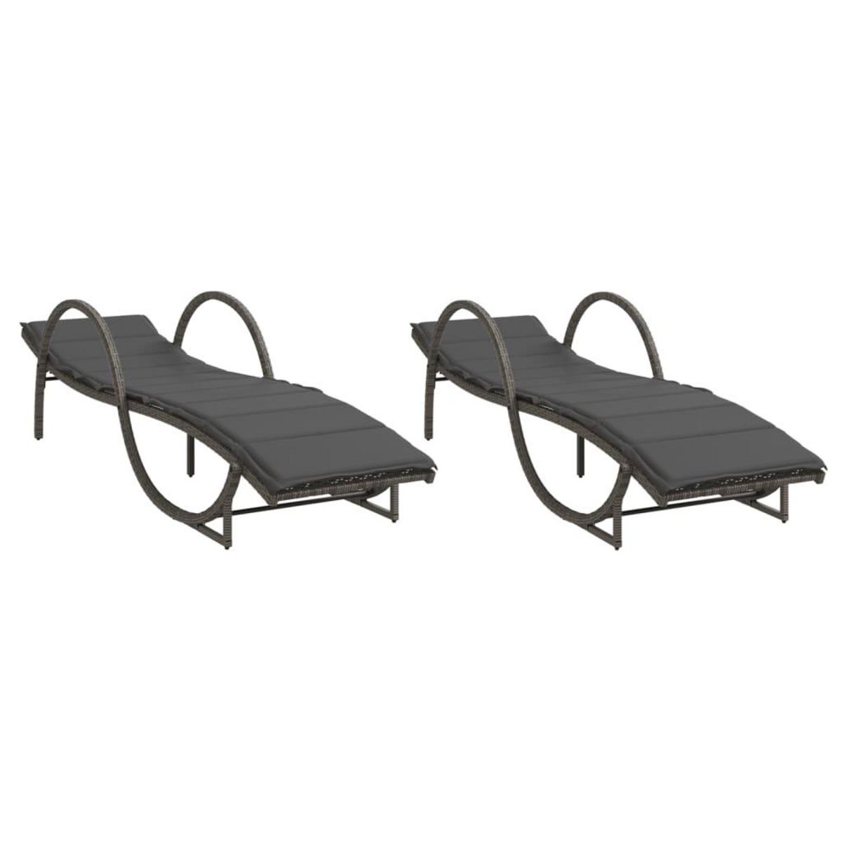 VIDAXL Chaises longues lot de 2 avec coussins gris resine tressee
