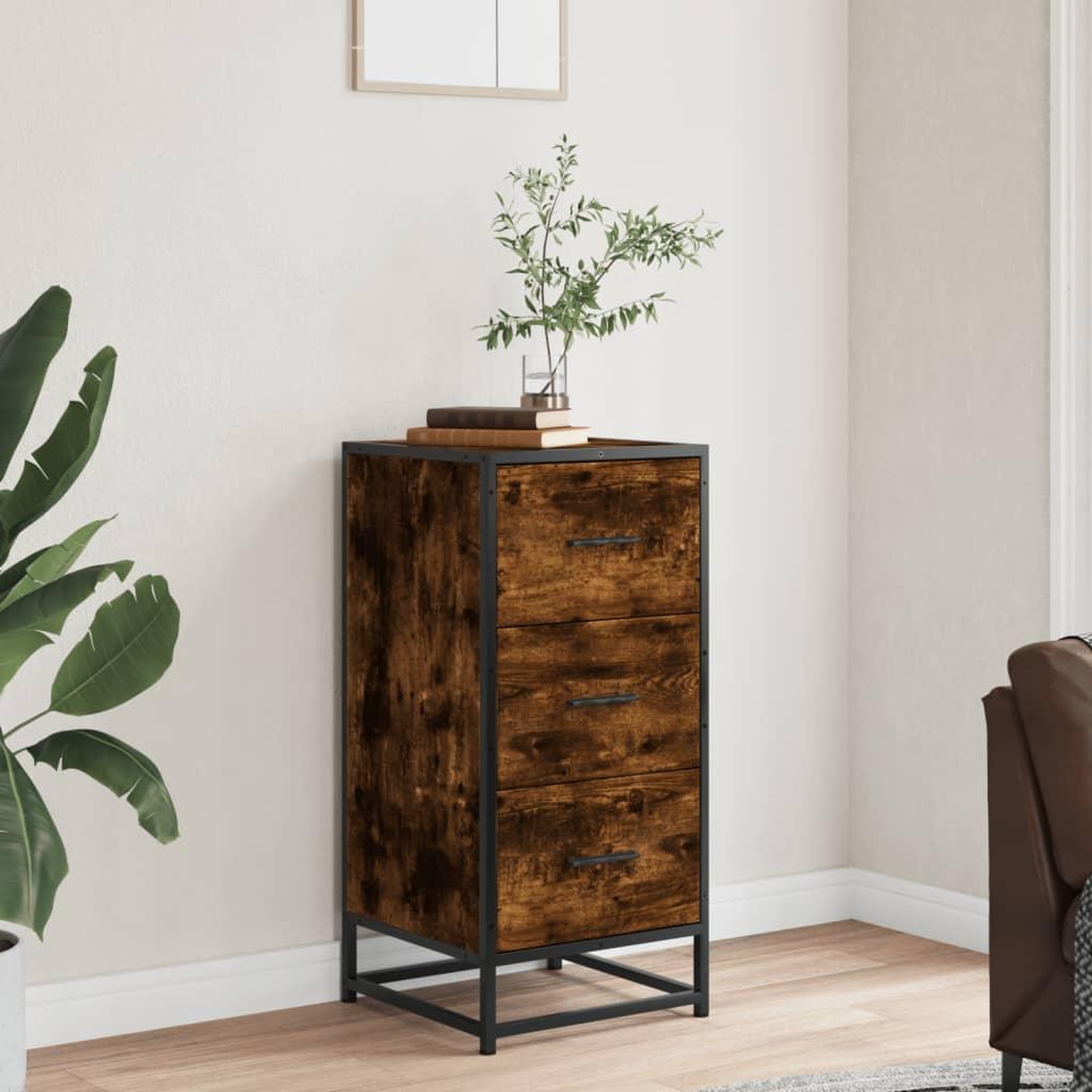 Voir la diapositive 3 : VIDAXL Buffet chene fume 35,5x35x76 cm bois d'ingenierie et metal