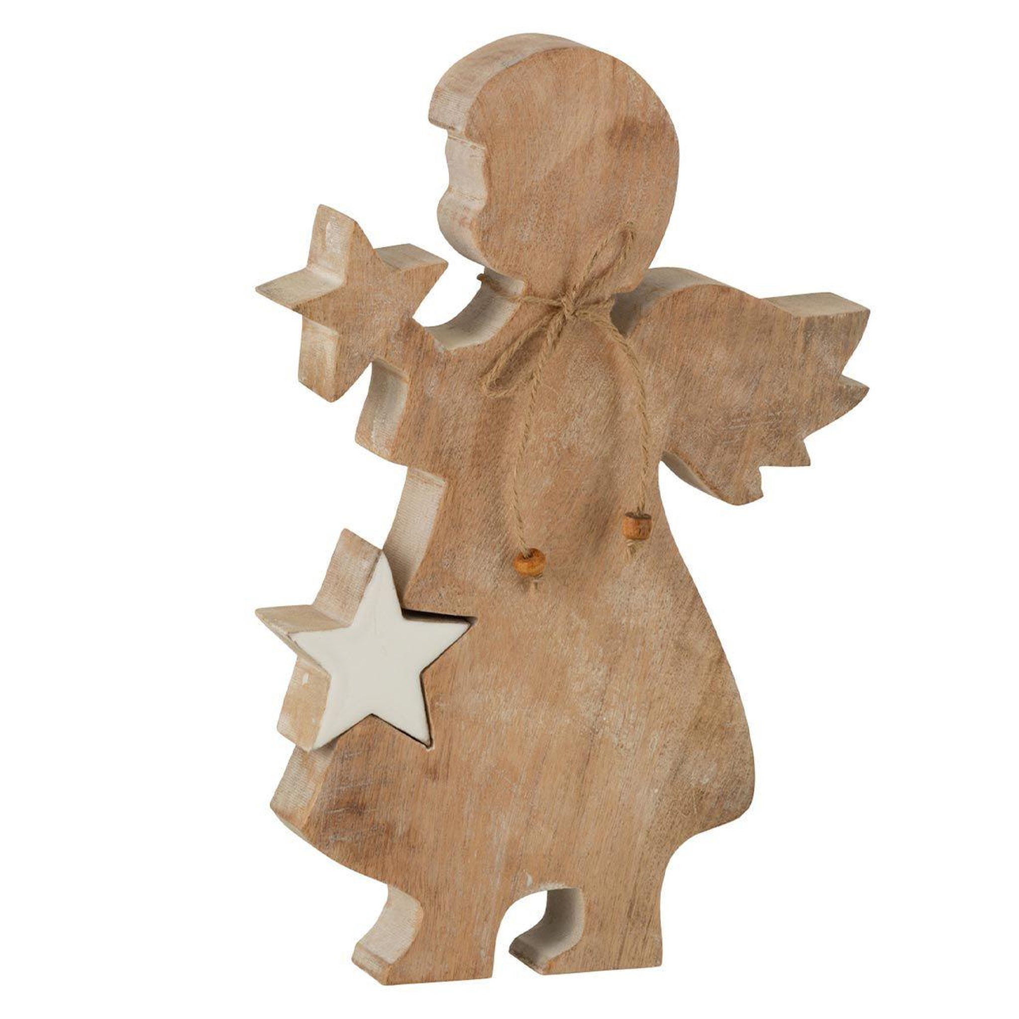 J-LINE Statuette déco  ange étoile  29cm blanc & naturel