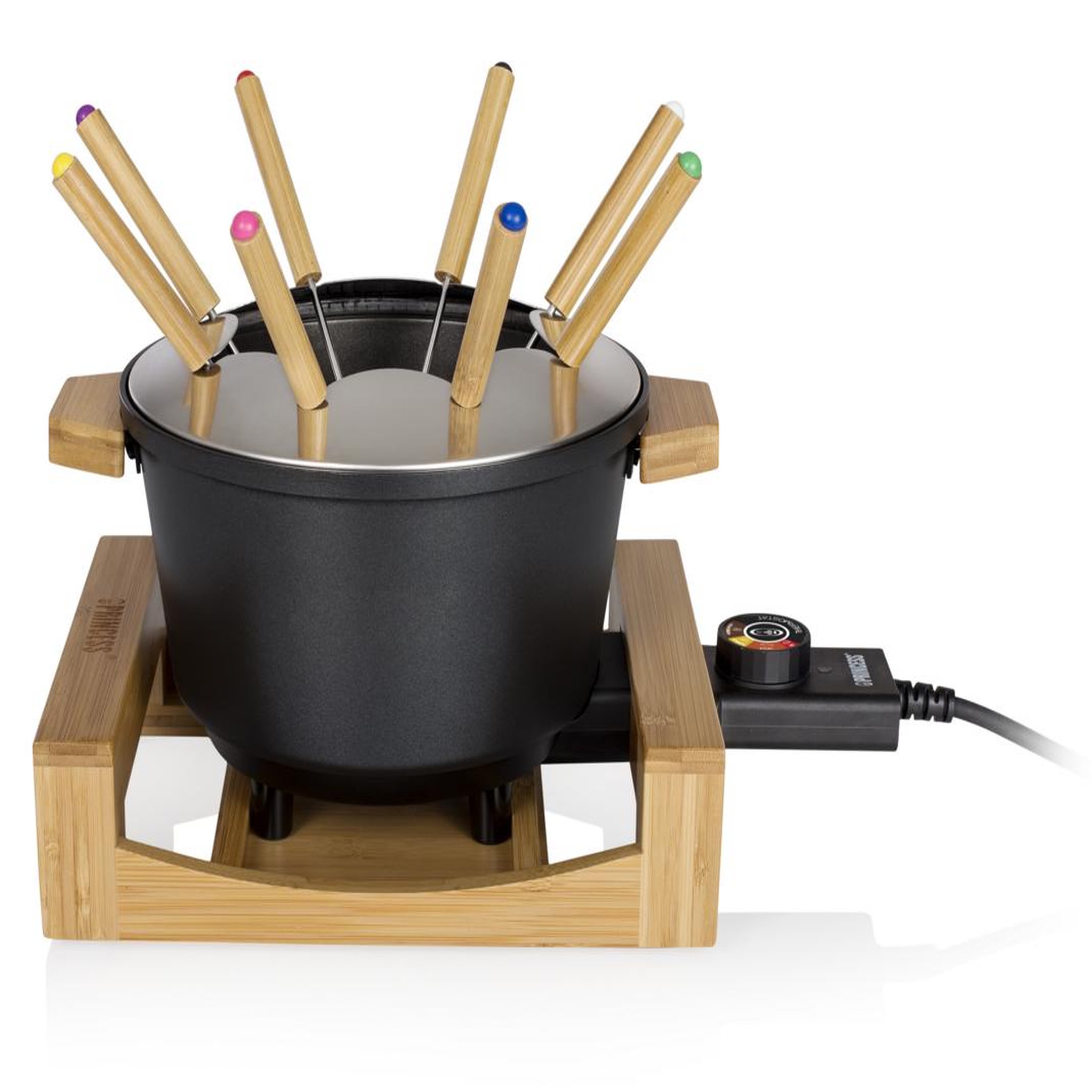 PRINCESS Fondue 800w 8 fourchettes bamboo et fonte d'alu noire - 173025-01-001