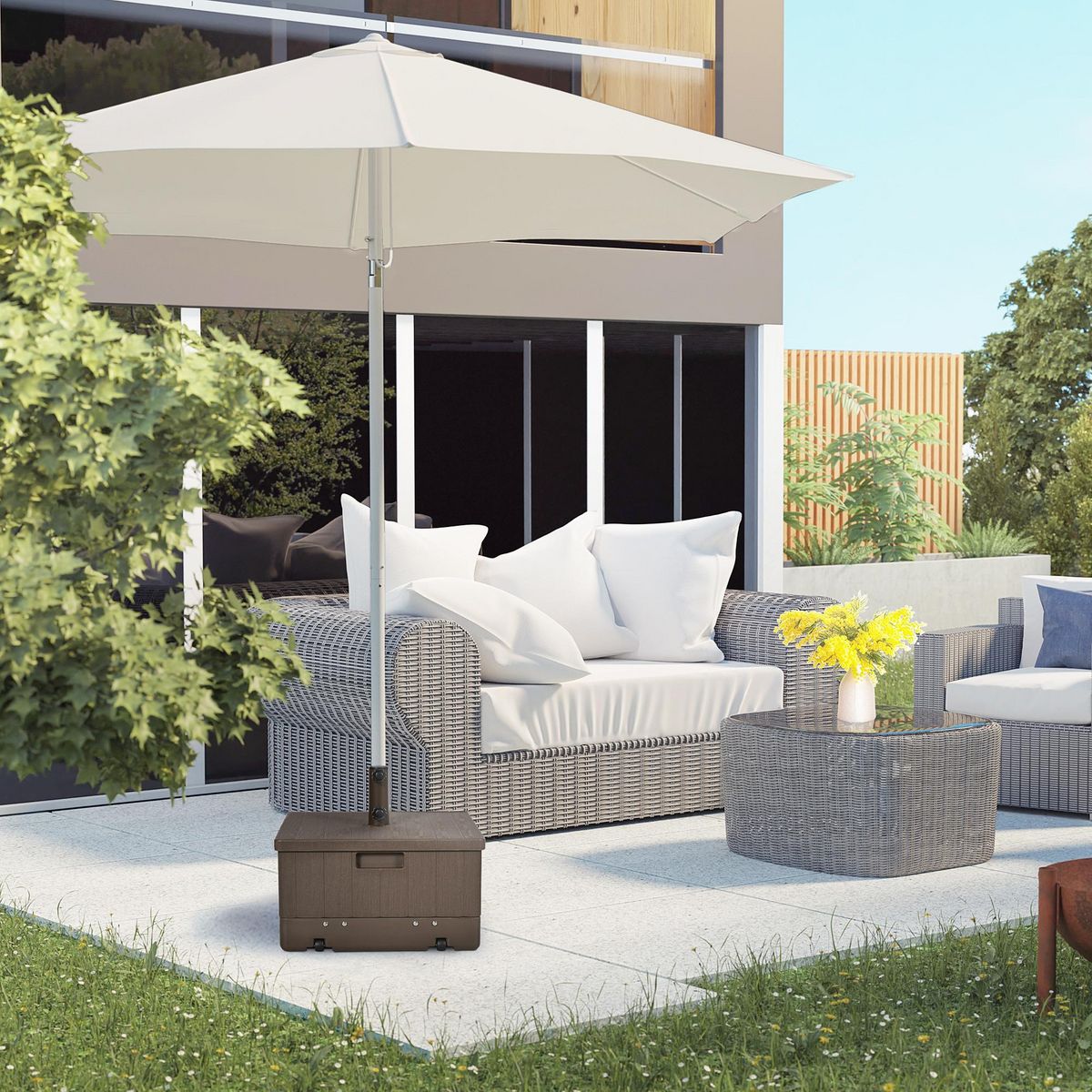 OUTSUNNY Pied de parasol table d'appoint jardinière 3 en 1 marron