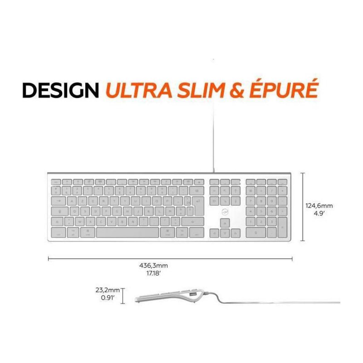 Mobility Lab MOBILITY LAB ML304304 - Clavier Design Touch Filaire avec 2 USB pour Mac - AZERTY - Blanc et argente