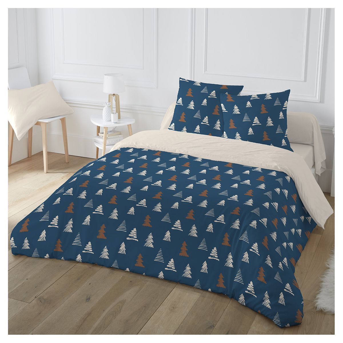 Parure housse de couette en polycoton motifs sapins SOUFFLE