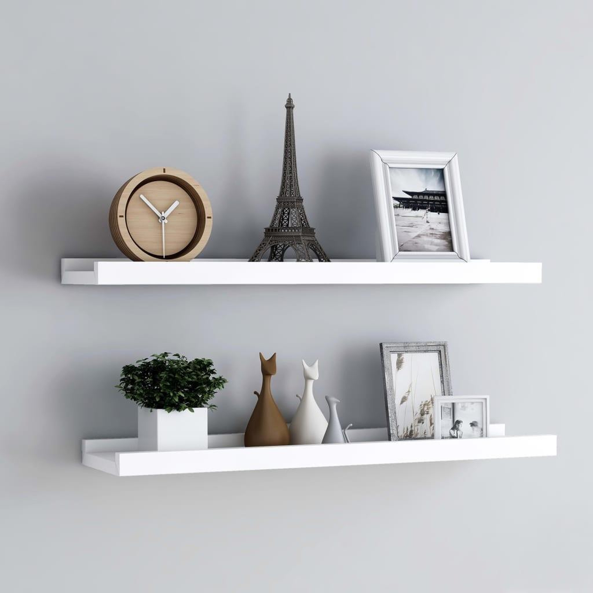 Voir la diapositive 1 : VIDAXL Etageres a rebord pour cadre photo 2 pcs Blanc 80x9x3 cm MDF