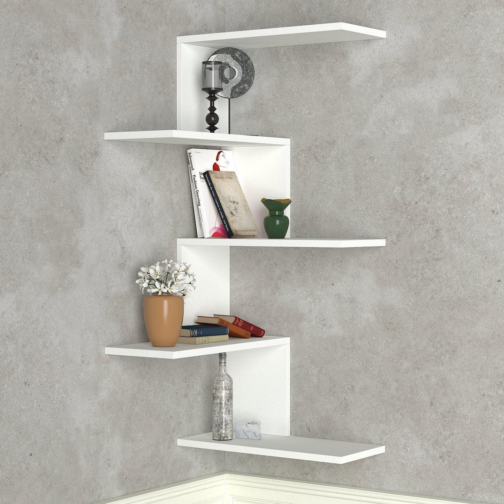 Voir la diapositive 3 : Habitat et Jardin Étagère d'angle murale en bois  caniko  - 51 x 29 x 109 cm - blanc
