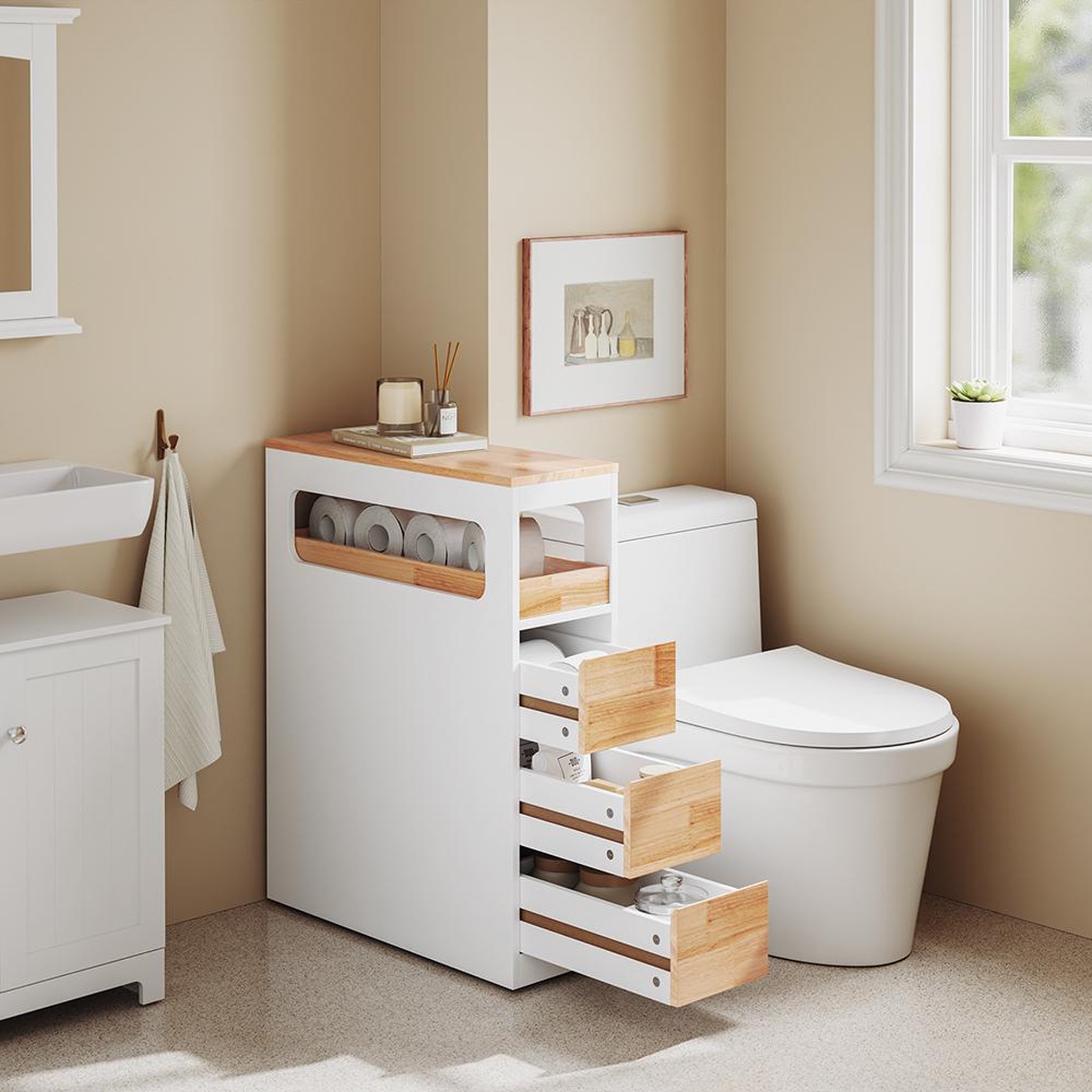 Voir la diapositive 5 : SOBUY SoBuy - Meuble bas de salle de bain à trois tiroirs - Blanc - 65x23x82cm - Minimaliste - BZR54-IV-NW