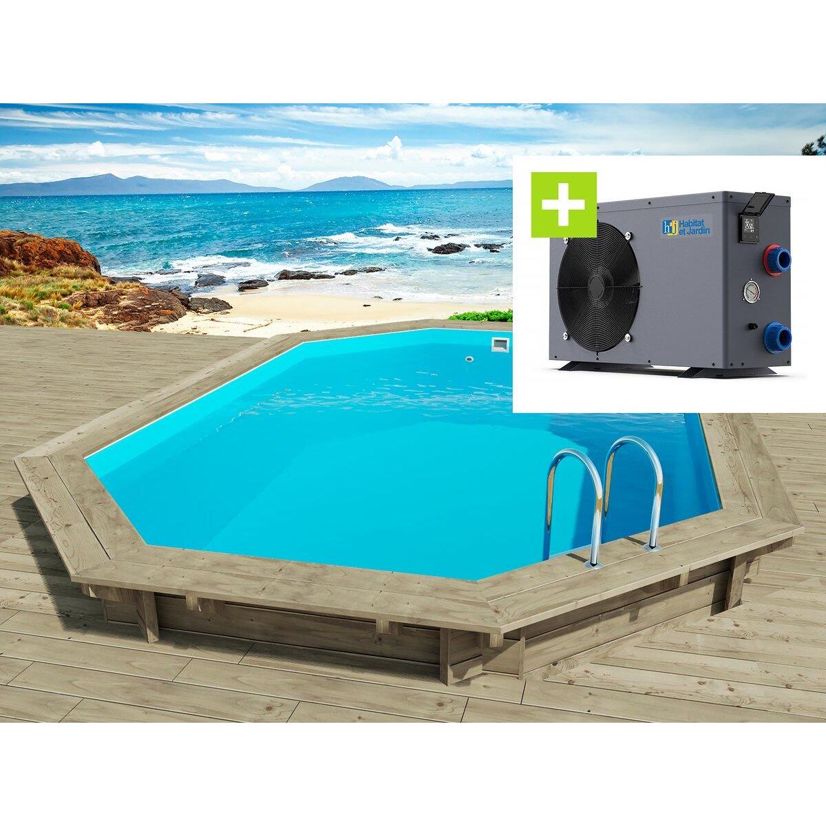 Habitat et Jardin Piscine bois   Florida 130   - 6.57 x 4.57 x 1.31 m + Pompe à chaleur - Puissance 6.1 kW