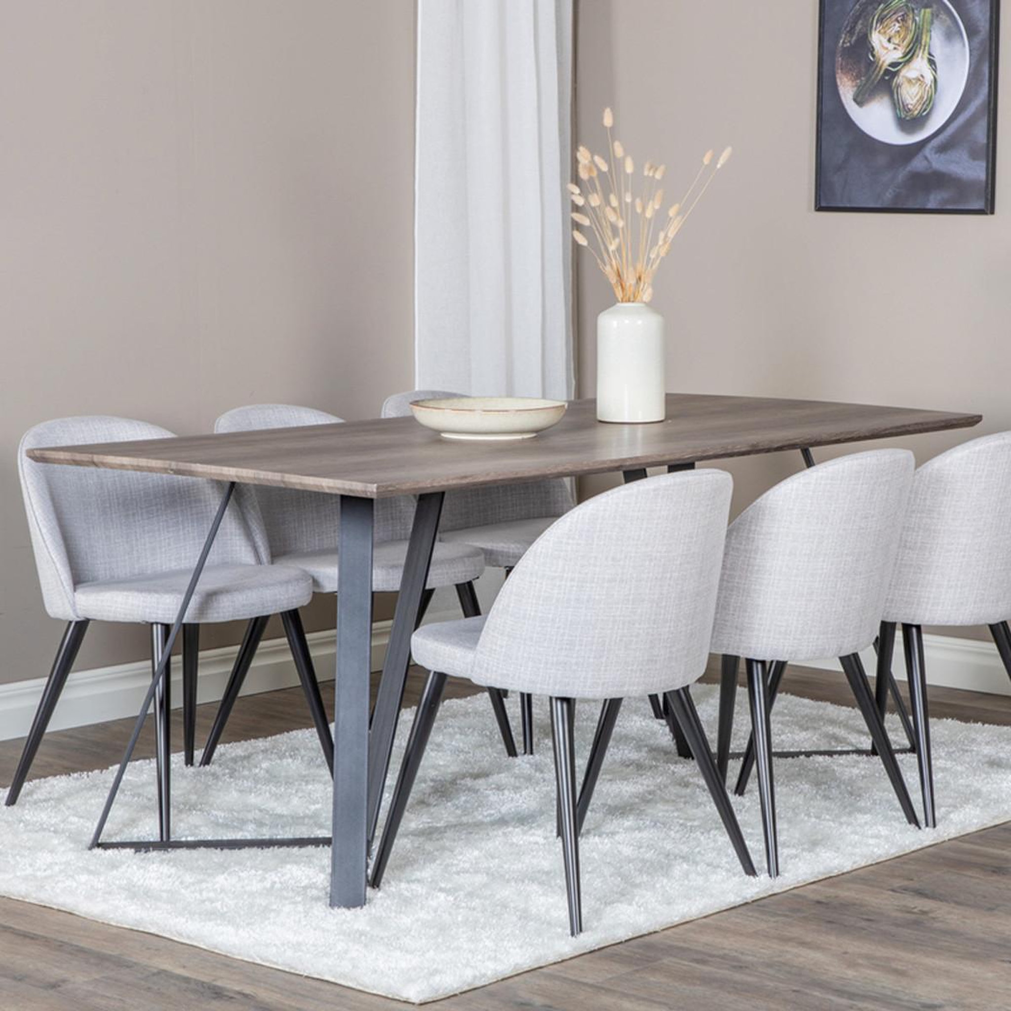 Voir la diapositive 5 : Paris Prix Ensemble table à manger & 6 chaises  marina & velvet  180cm naturel & gris clair