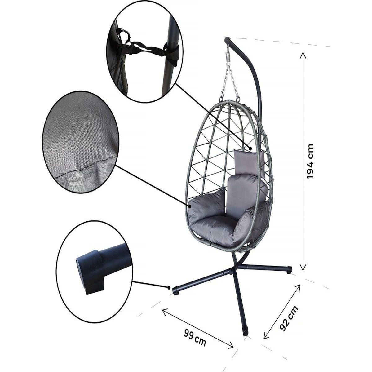 Habitat et Jardin Fauteuil oeuf suspendu en rotin  Cosi  - 99 x 92 x 194 cm - Gris