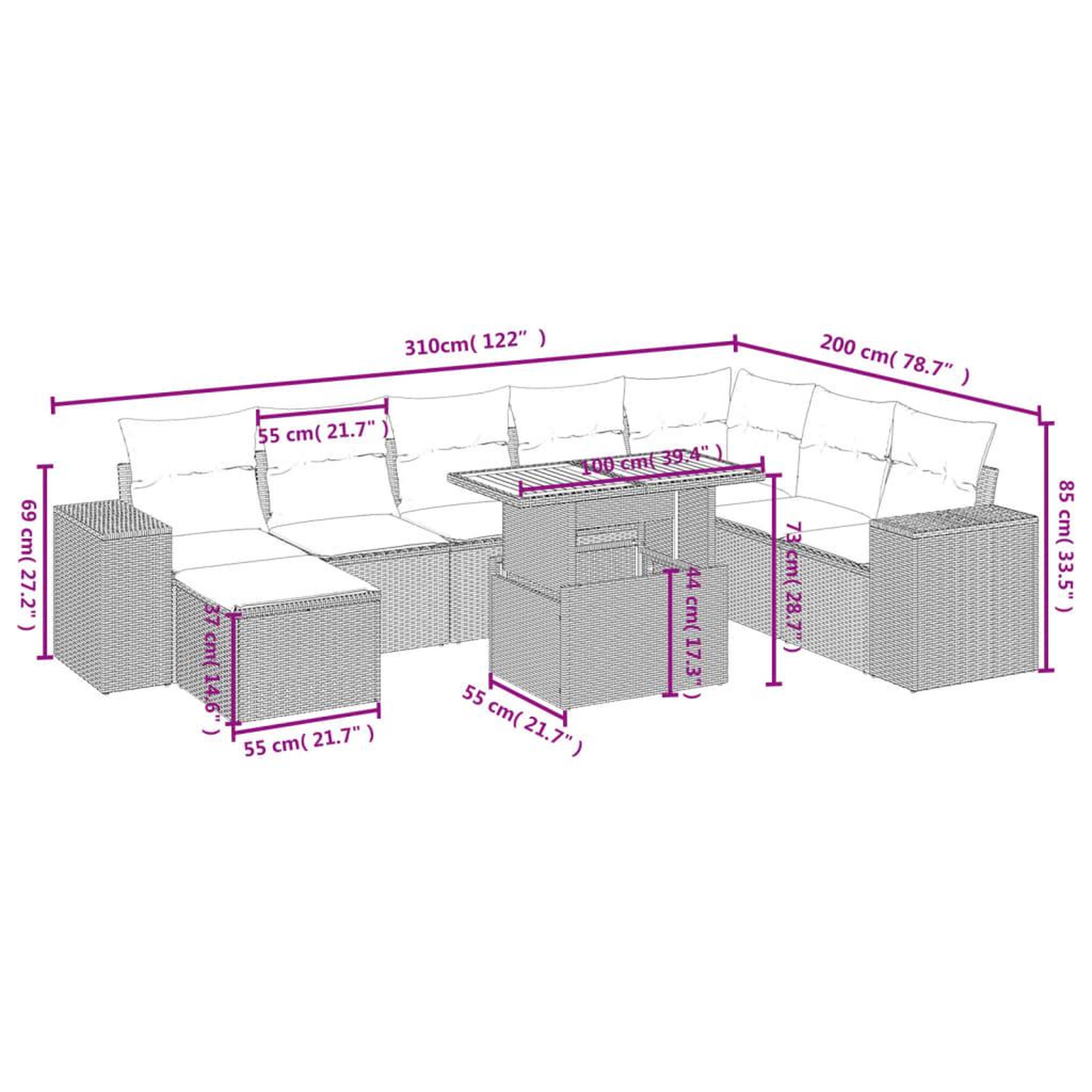 Voir la diapositive 5 : VIDAXL Salon de jardin avec coussins 9 pcs beige resine tressee