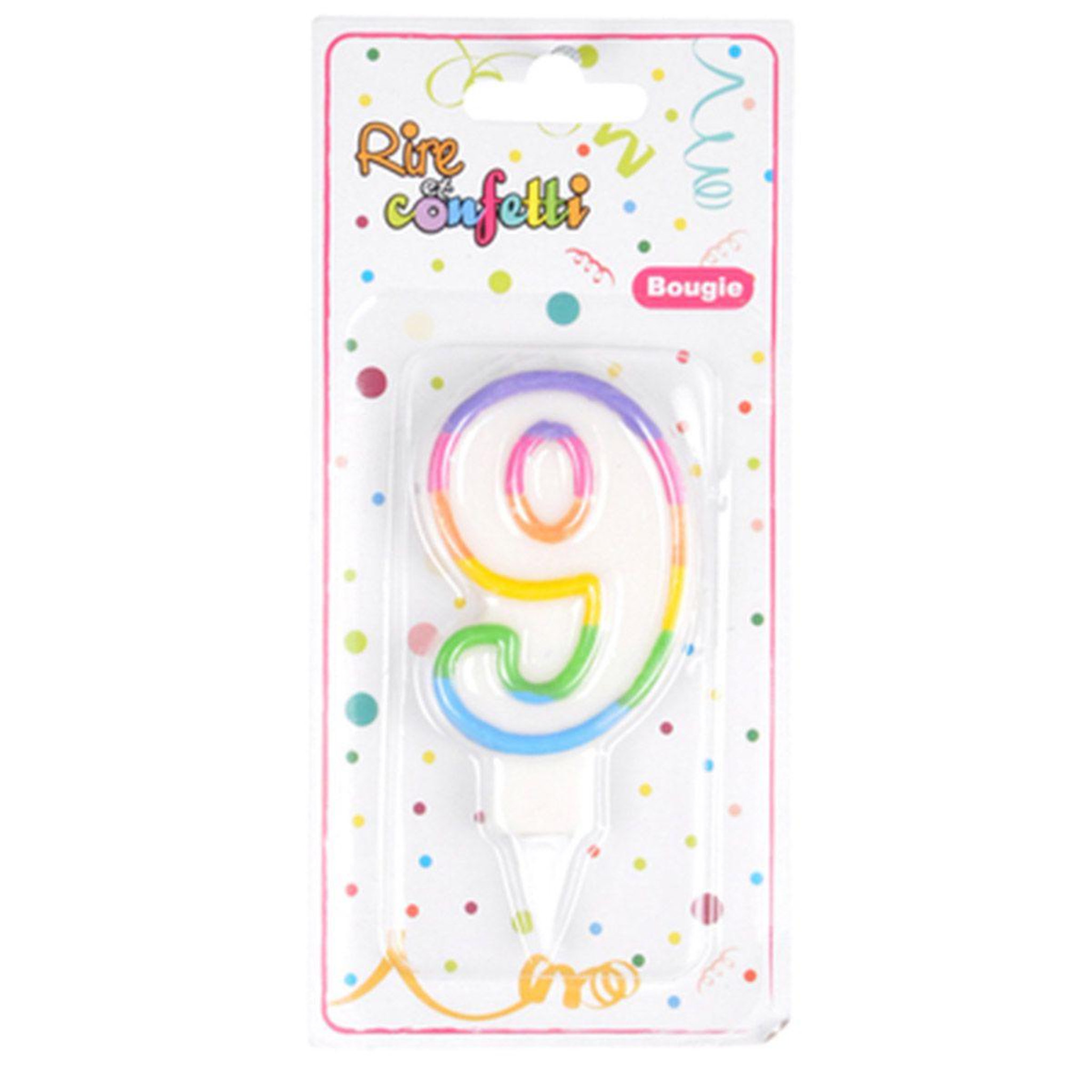 Voir la diapositive 2 : HOMEA Bougie d'Anniversaire  Chiffre 9  7cm Multicolore