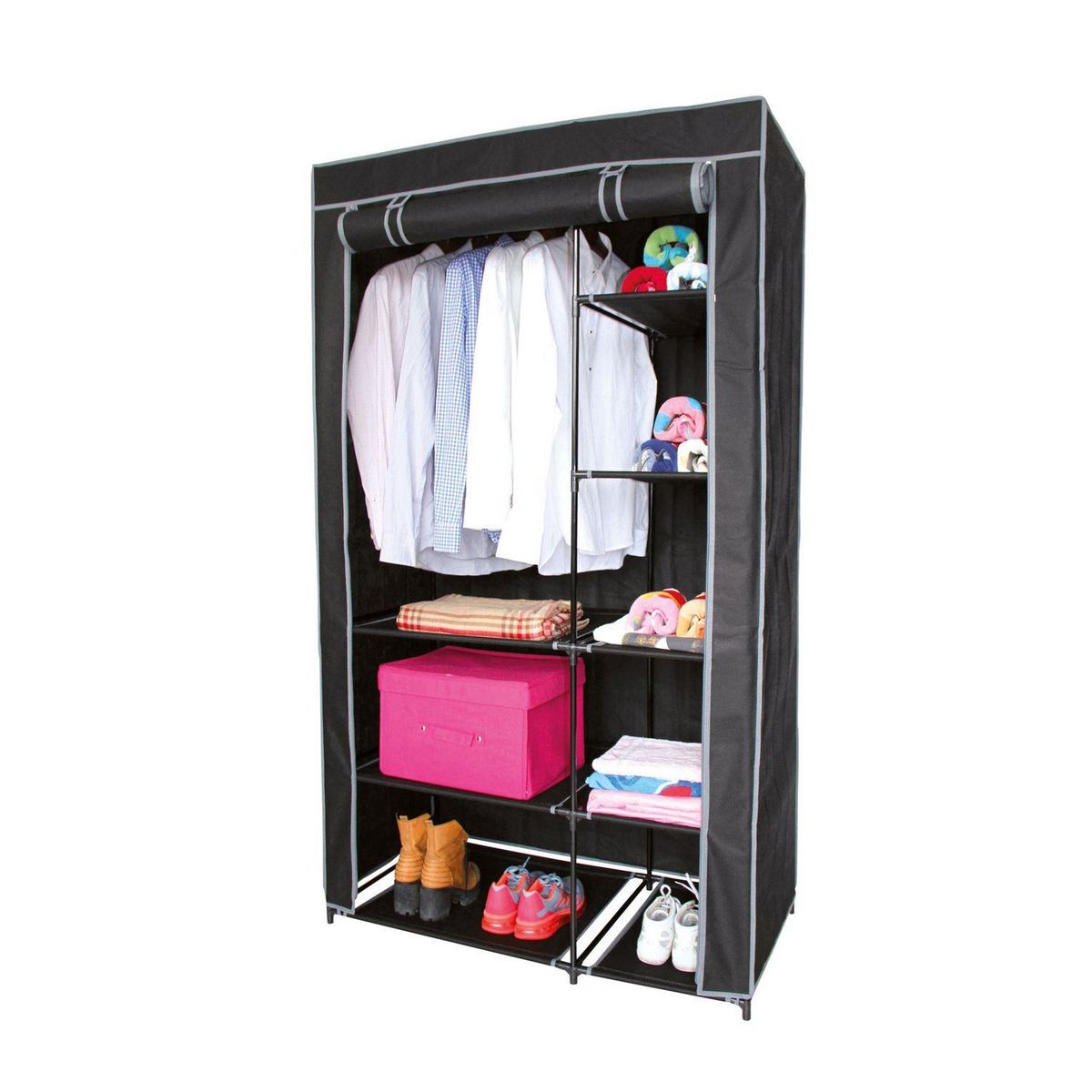 DIVERS Armoire avec housse en tissu - 100 x H. 170 cm - Noir
