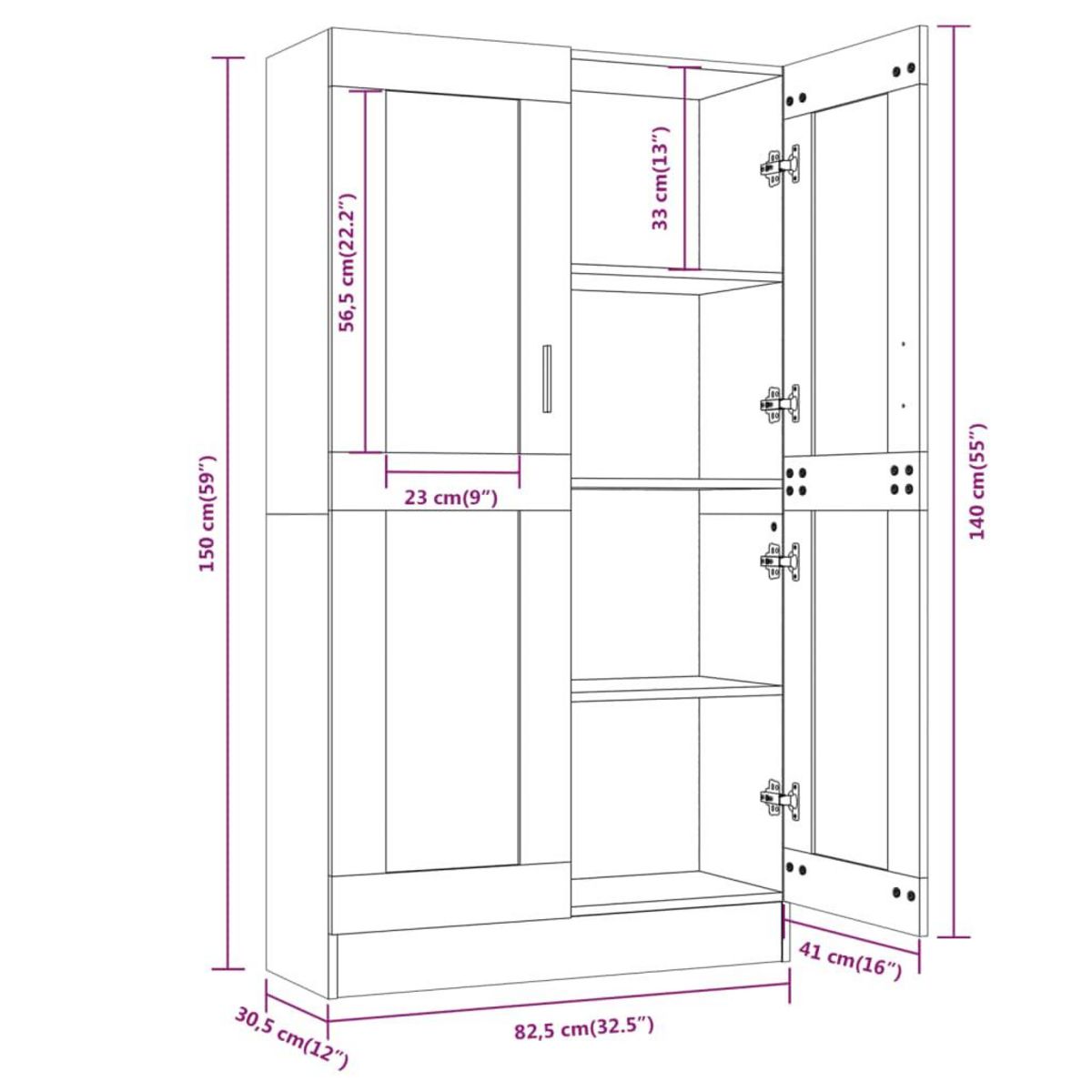 VIDAXL Armoire a vitrine Chene fume 82,5x30,5x150 cm Bois d'ingenierie