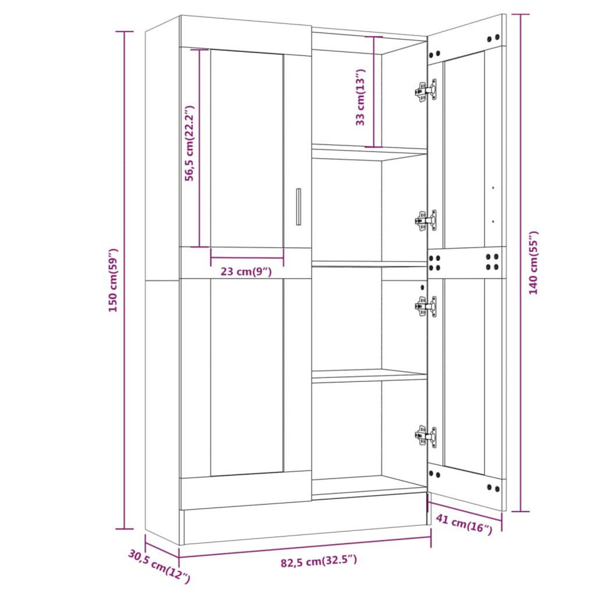 VIDAXL Armoire a vitrine Chene fume 82,5x30,5x150 cm Bois d'ingenierie