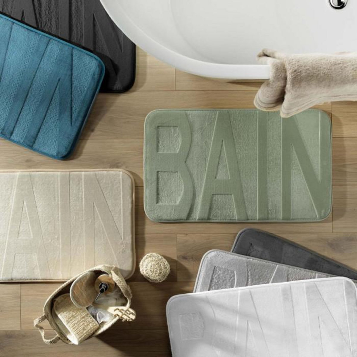 Paris Prix Tapis de Bain Microfibre  Relief  45x75cm Sauge