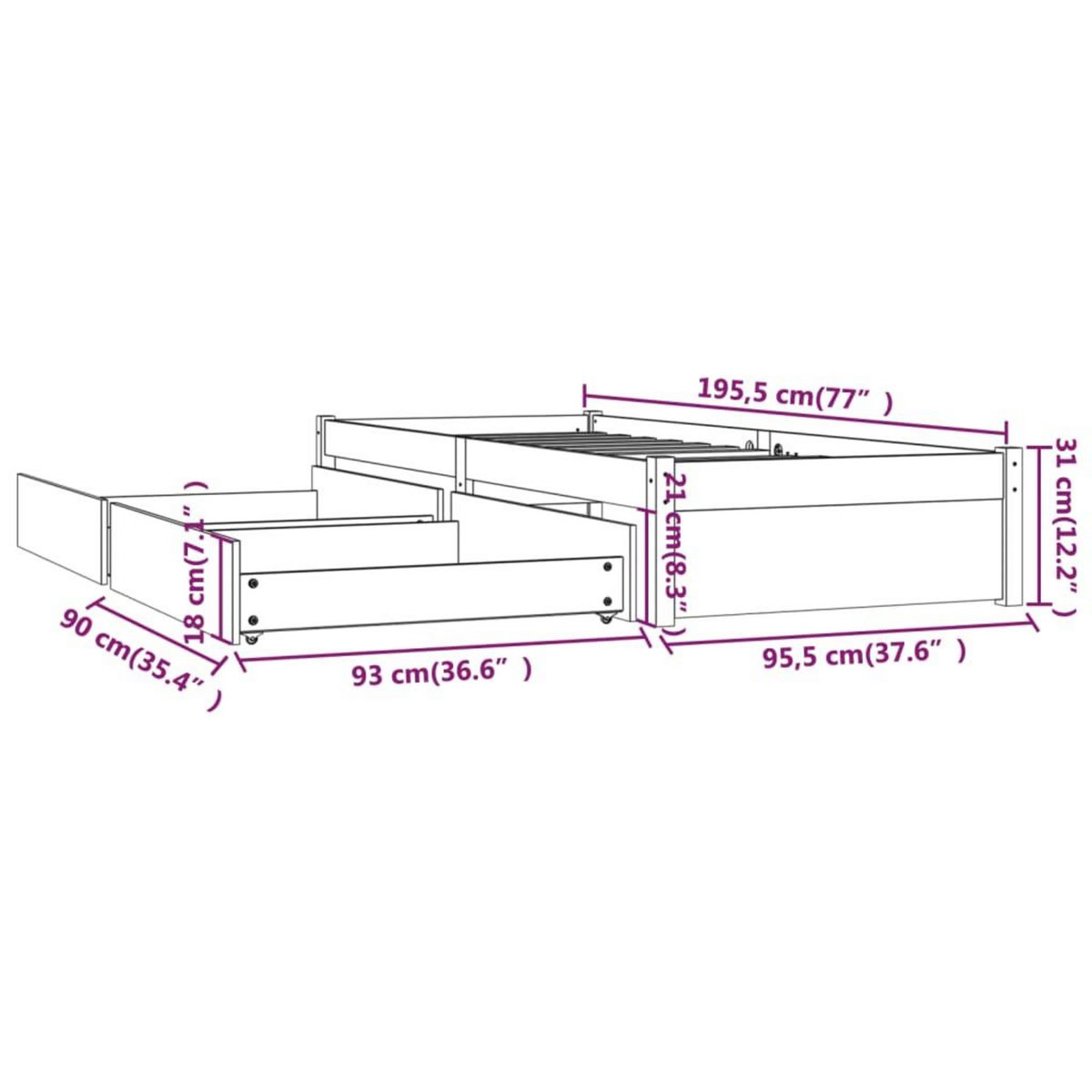 VIDAXL Cadre de lit sans matelas avec tiroirs