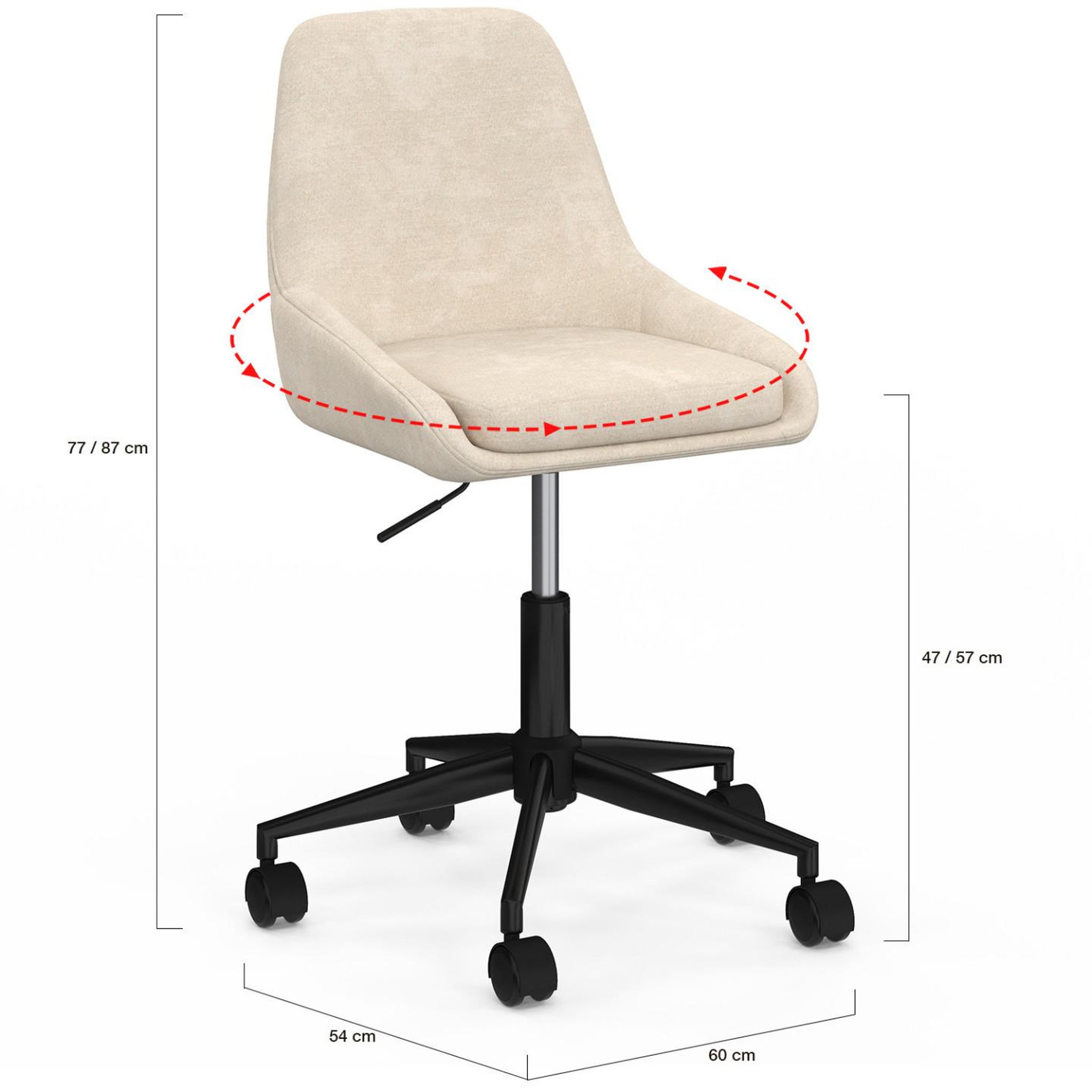 Voir la diapositive 5 : ID MARKET Chaise de bureau MARTIN en tissu chenille beige pivotante et hauteur réglable à roulettes