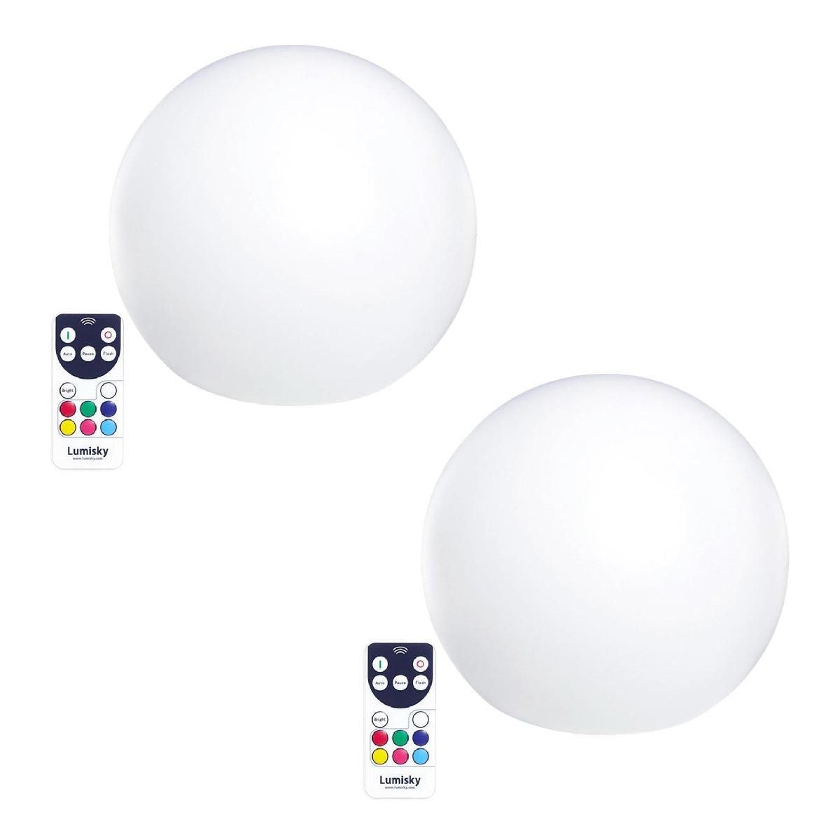 Lumisky Lot de 2 boules lumineuses sans fil LED BOBBY Blanc Polyéthylène D30CM