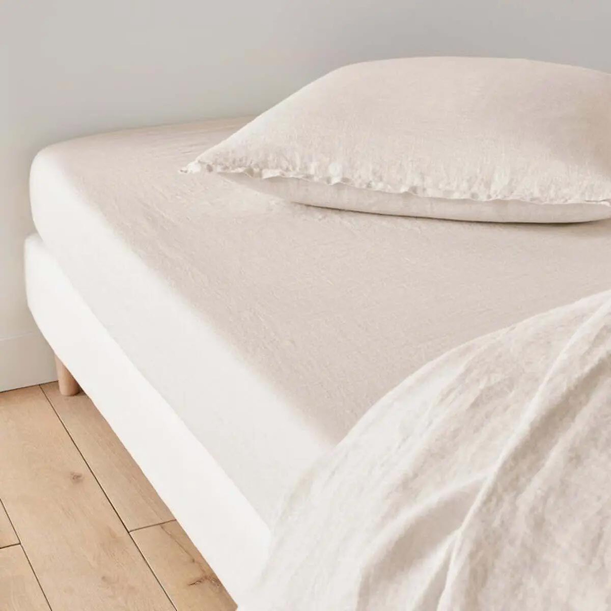 Voir la diapositive 3 : ATMOSPHERA Drap housse en lin  adorable  140x190cm beige lin