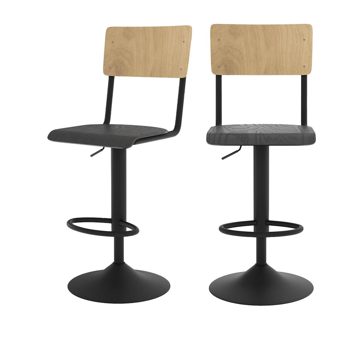 Rendez vous déco Lot de 2 chaises de bar réglables 60/80 cm en bois clair et noir-Clem
