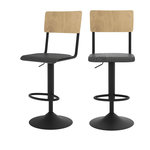 Rendez vous déco Lot de 2 chaises de bar réglables 60/80 cm en bois clair et noir-Clem
