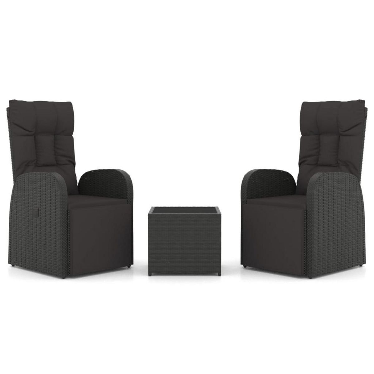 VIDAXL Ensemble de salon de jardin 3 pcs noir poly rotin et acier